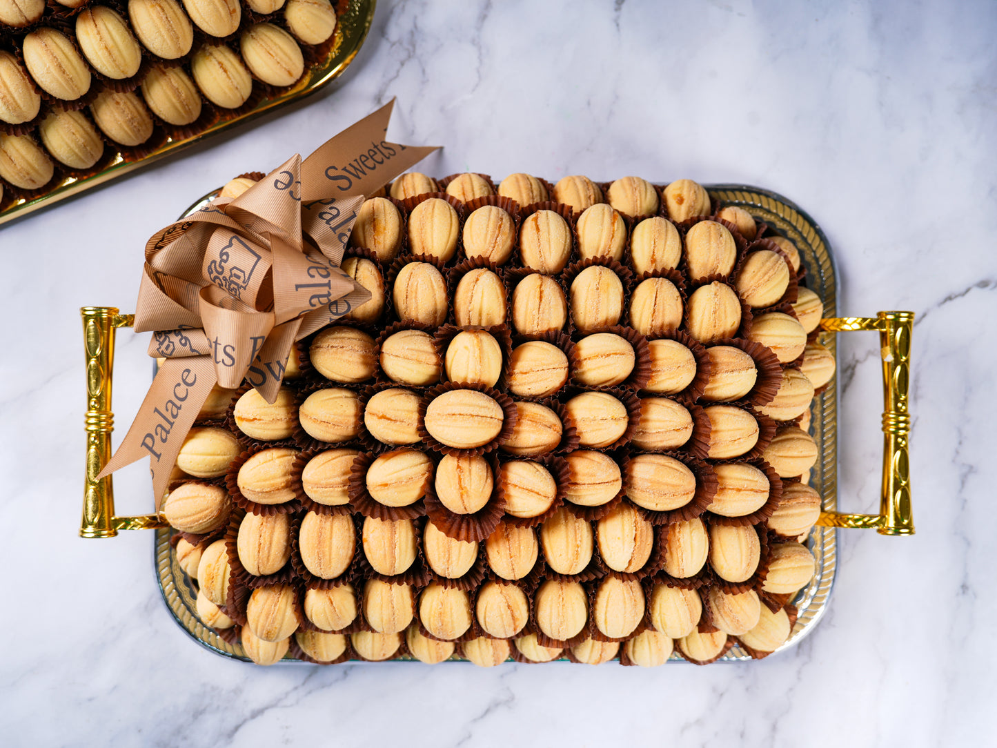 Tray of walnuts with caramel