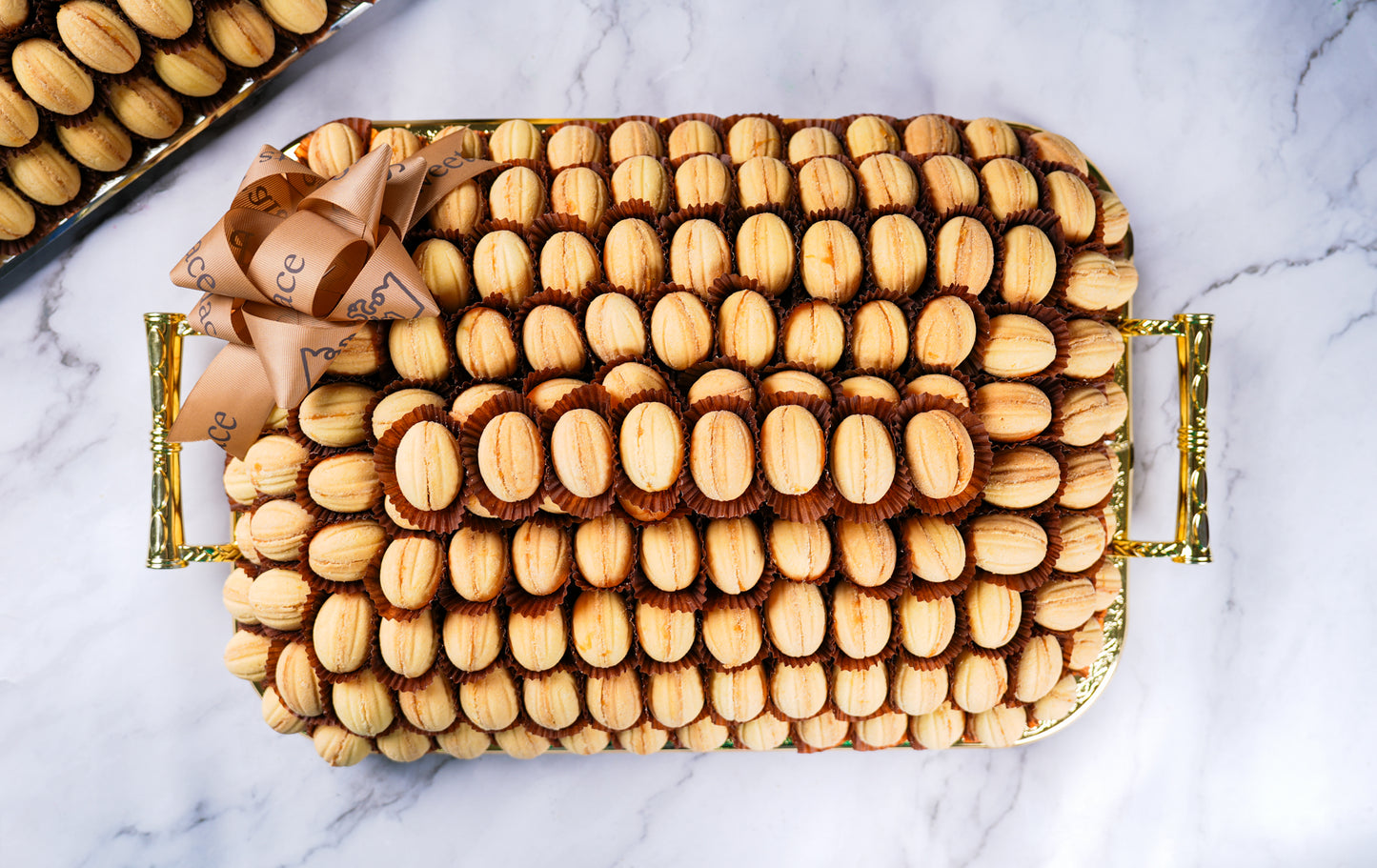 Tray of walnuts with caramel